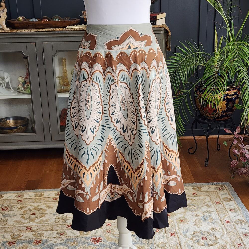 Coldwater Creek Silk Medallion Circle Skirt Sz XL Boho Luxury